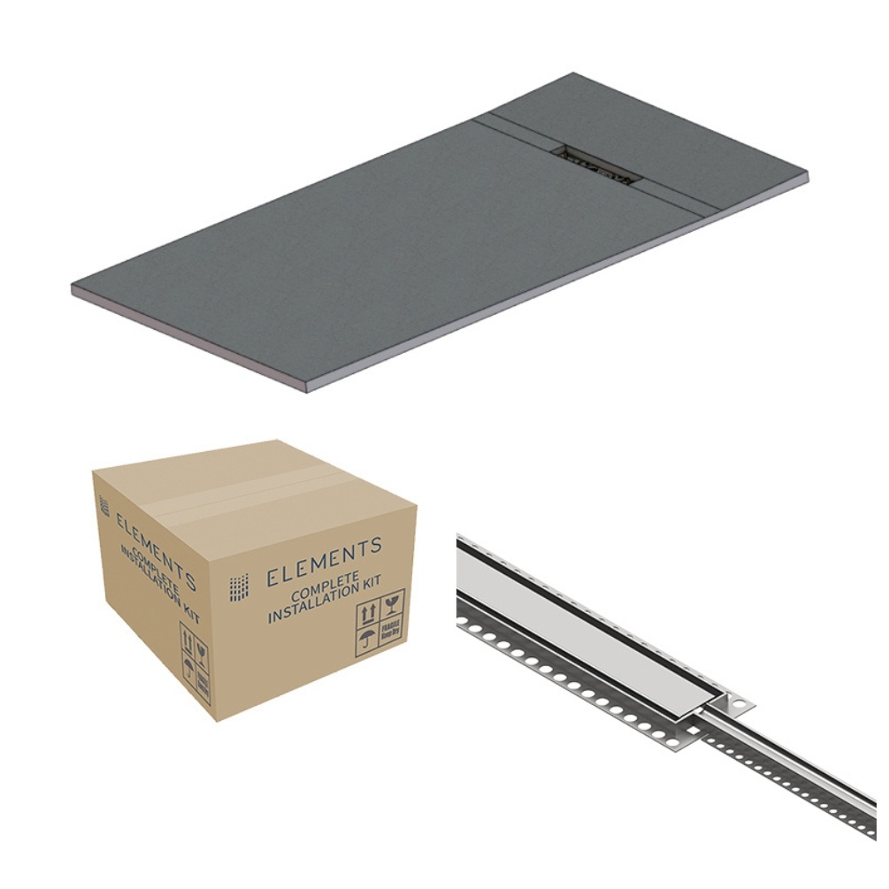 Cut out image of the Abacus Elements Linear Uno 1600mm x 900mm Stainless Steel End Drain Wetroom Former Kit